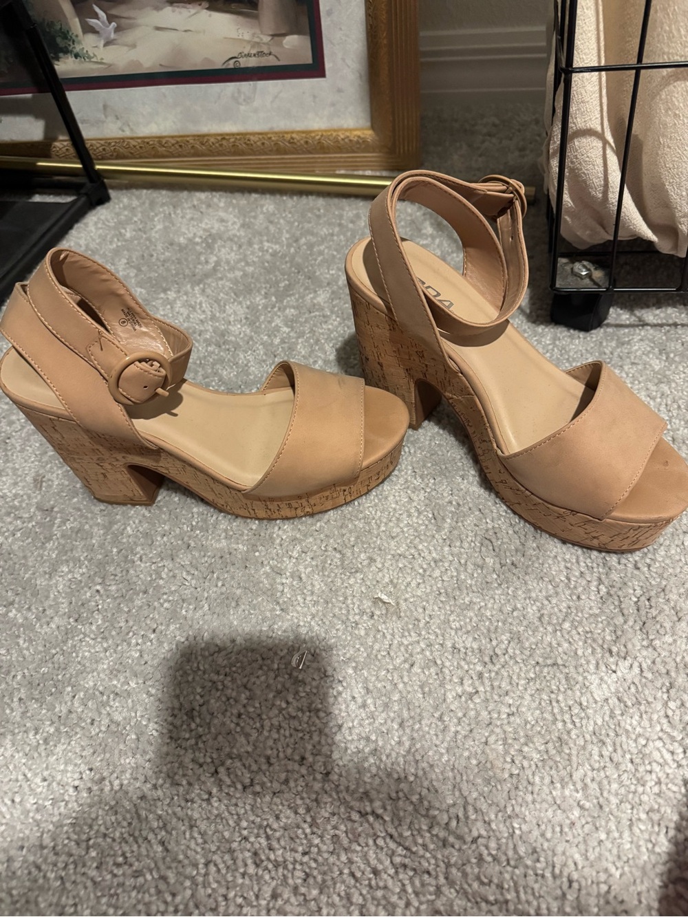 Soda Tan Cork Platform Ankle-Strap Sandals